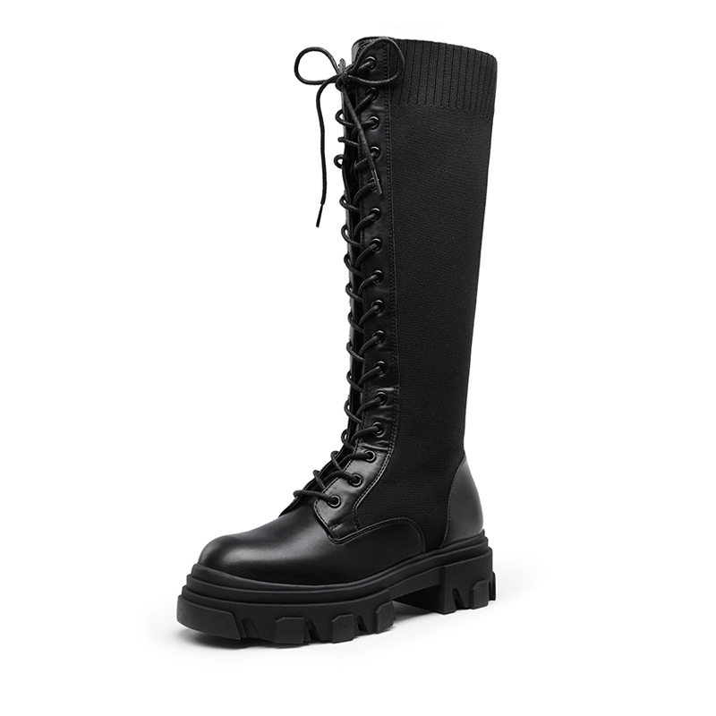 Chunky knee high online lace up boots